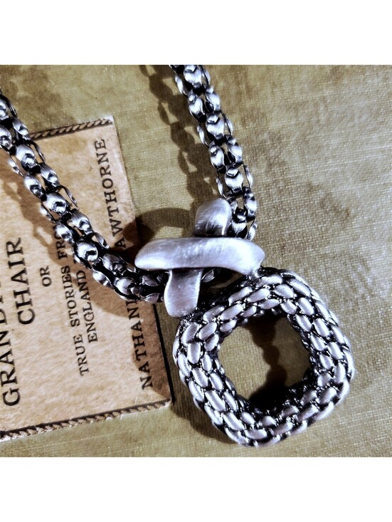 Jewelry - Bold Modernist Antique Silver Braided Criss Cross Square Pendant Necklace